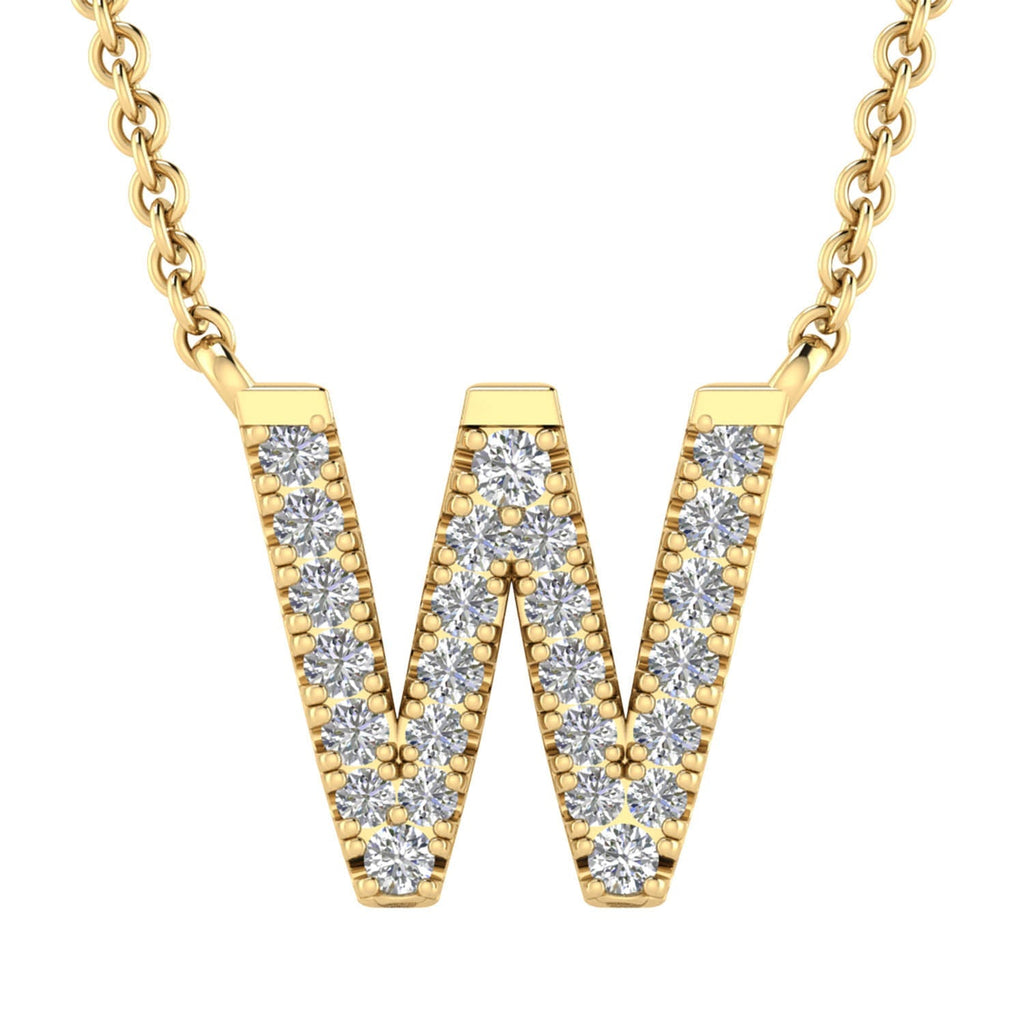 Initial 'W' Necklace with 0.09ct Diamonds in 9K Yellow Gold - PF-6285-Y - Penelope Kate