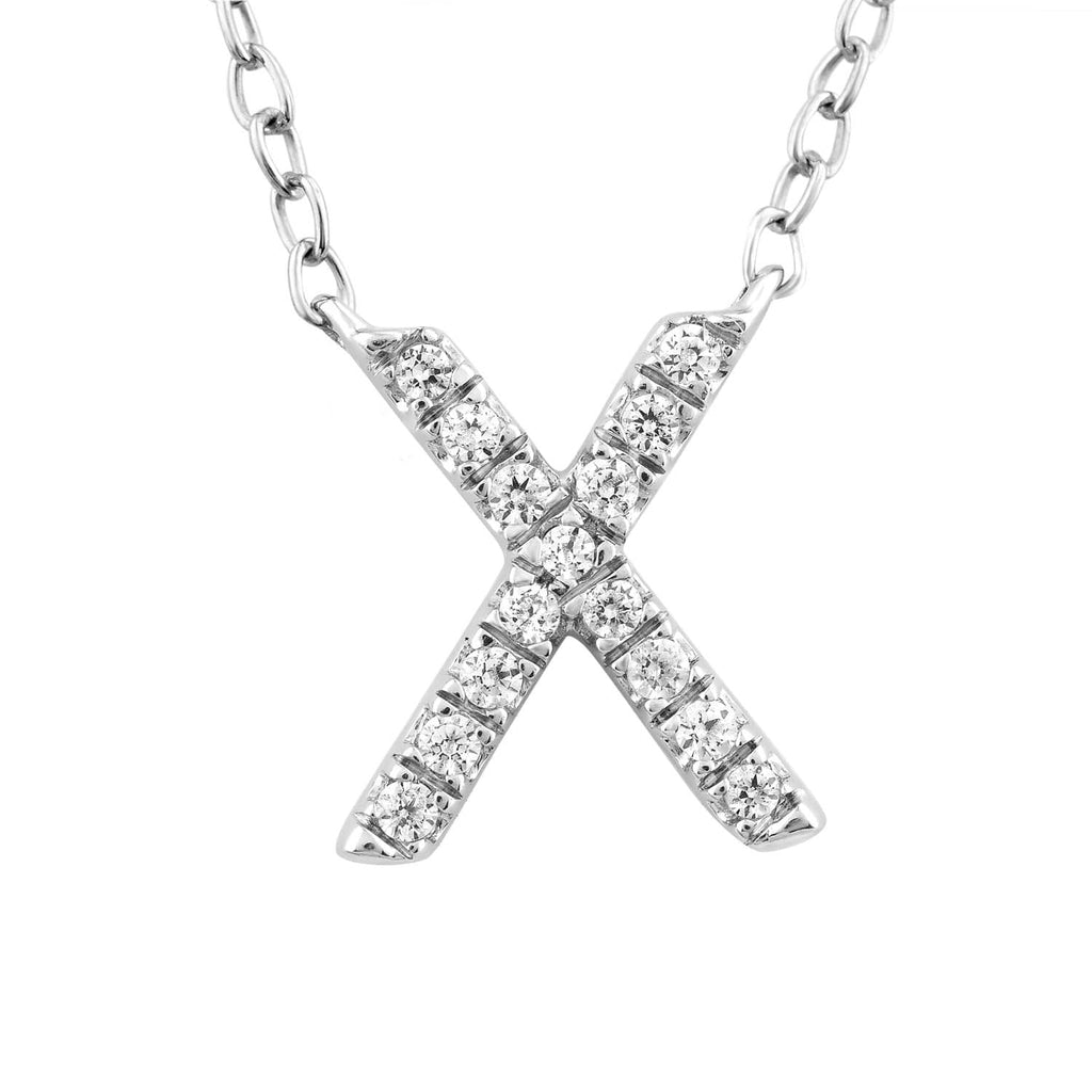 Initial 'X' Necklace with 0.06ct Diamonds in 9K White Gold - Penelope Kate