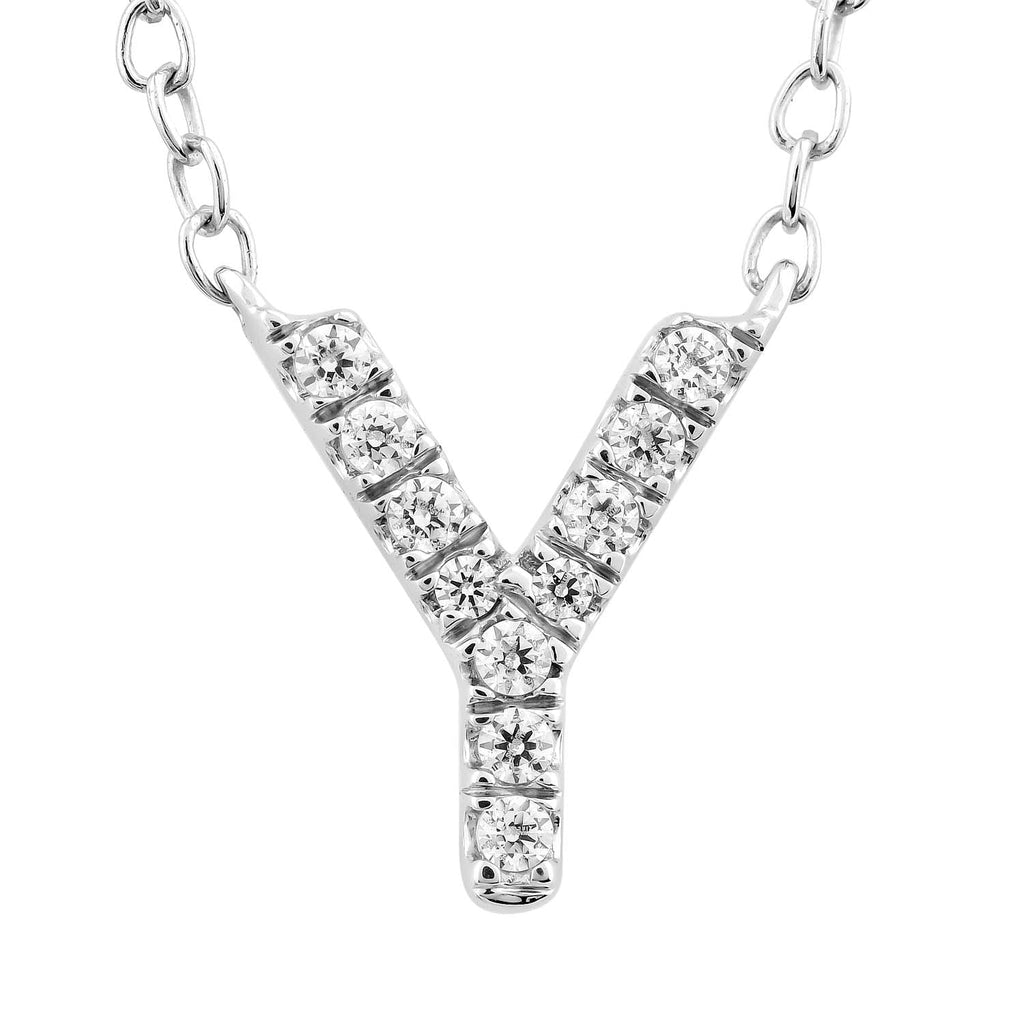 Initial 'Y' Necklace with 0.06ct Diamonds in 9K White Gold - Penelope Kate