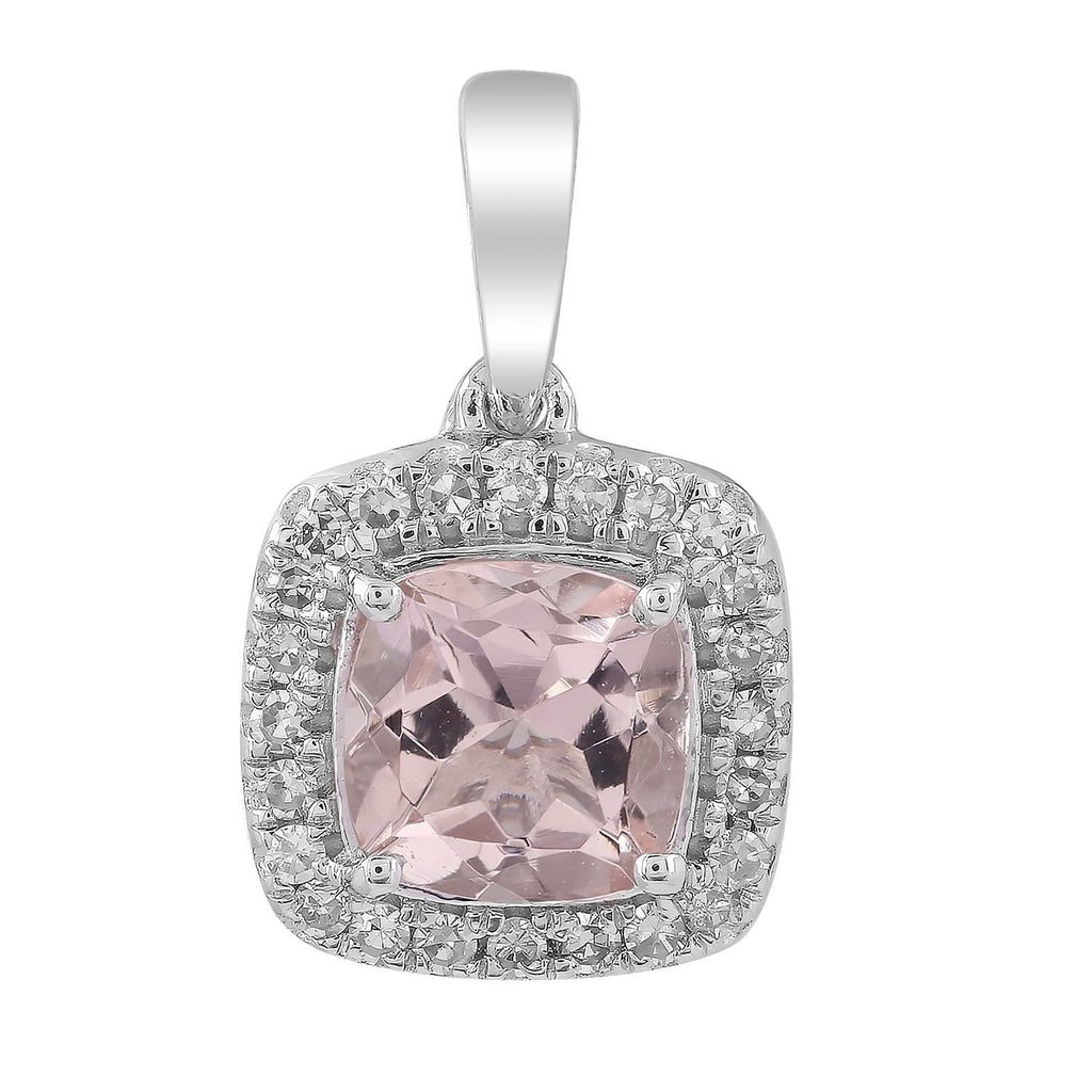 Morganite Pendant with 0.08ct Diamonds in 9K White Gold - Penelope Kate