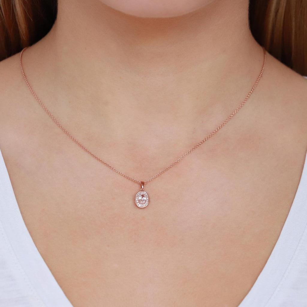 Morganite Pendant with 0.10ct Diamonds in 9K Rose Gold - Penelope Kate