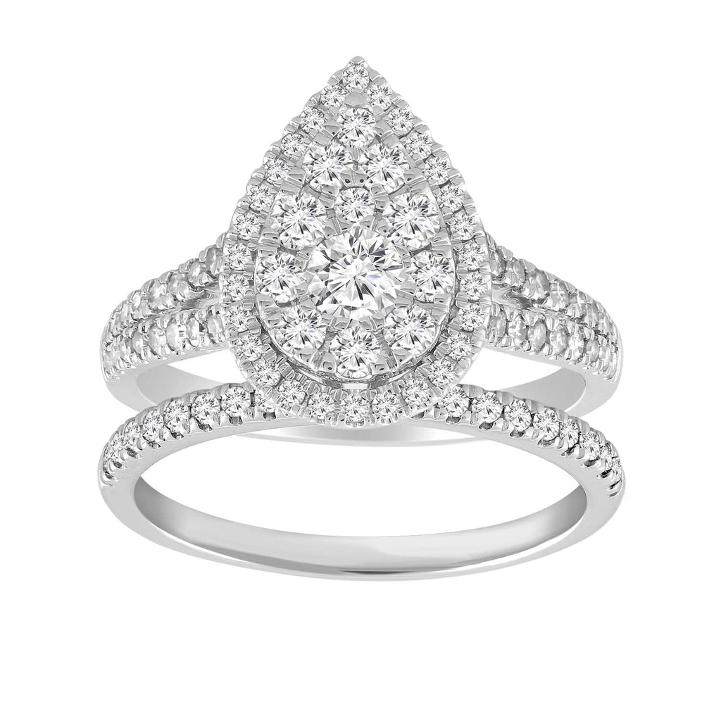 Pear Ring Set with 1ct Diamonds in 18K White Gold - Penelope Kate