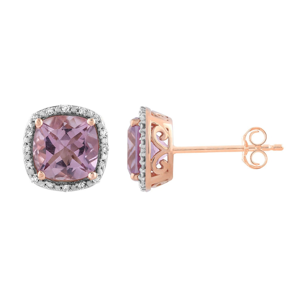 Pink Amethyst Earrings with 0.10ct Diamonds in 9K Rose Gold - Penelope Kate