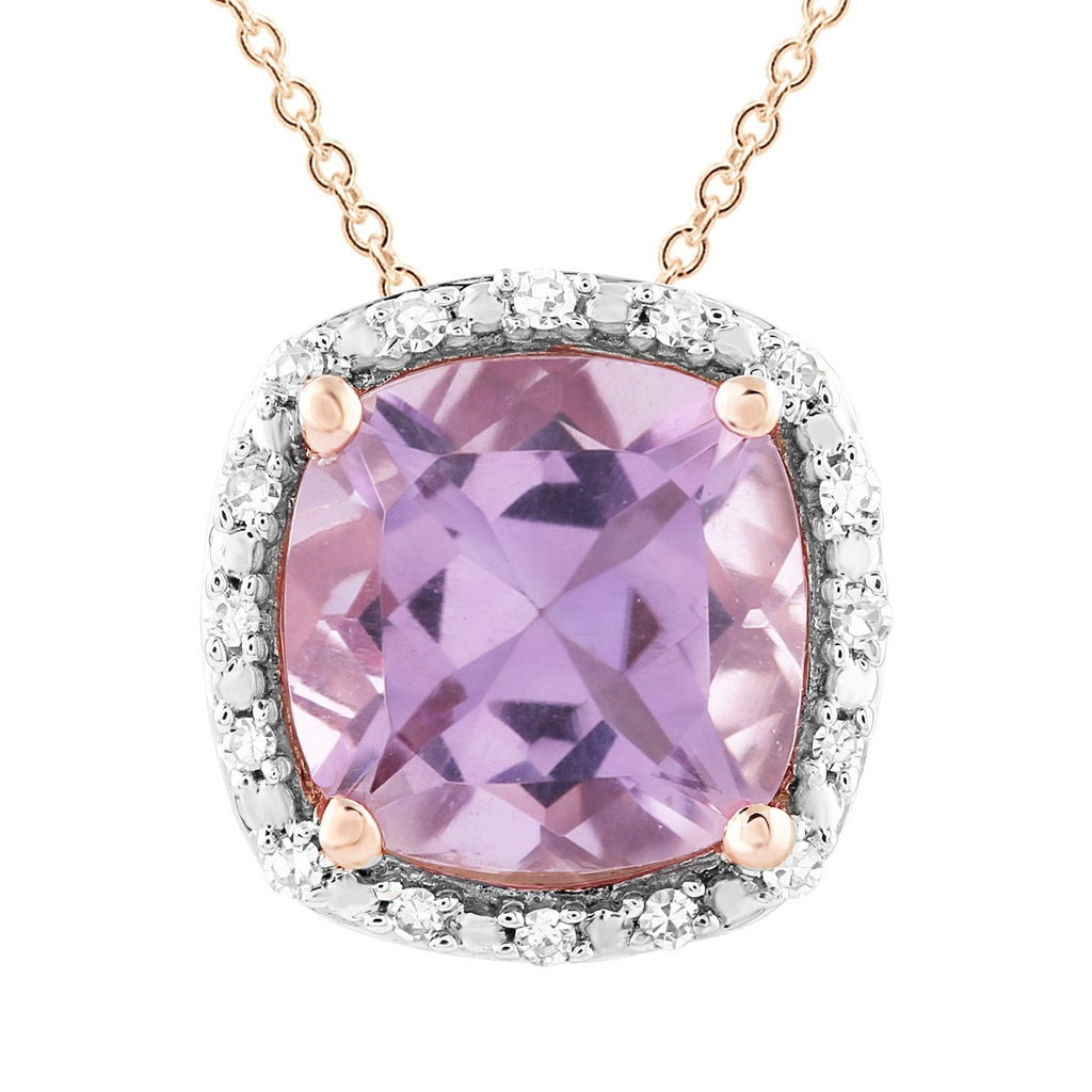 Pink Amethyst Necklace with 0.05ct Diamonds in 9K Rose Gold - Penelope Kate