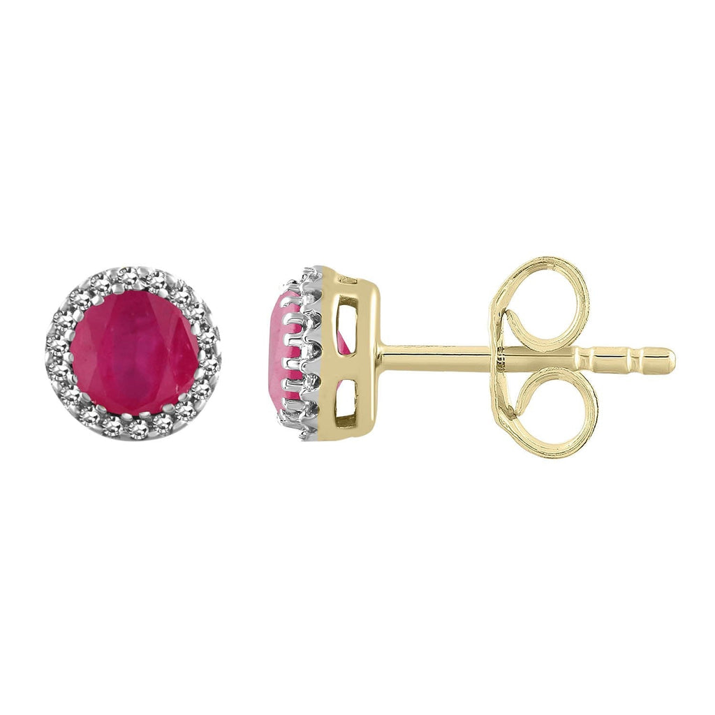 Ruby Earrings with 0.05ct Diamonds in 9K Yellow Gold - Penelope Kate