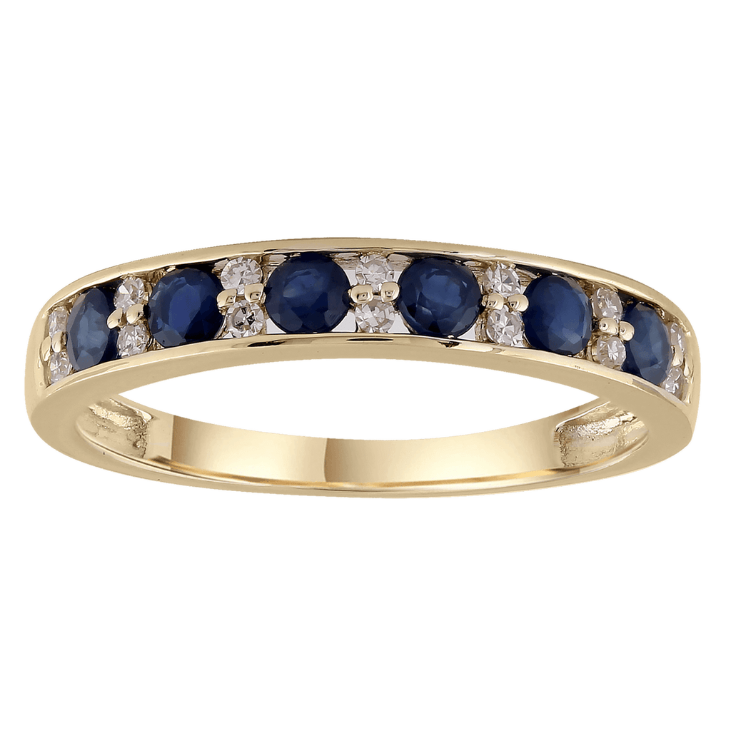 Sapphire Band Ring with 0.10ct Diamonds in 9K Yellow Gold - Penelope Kate