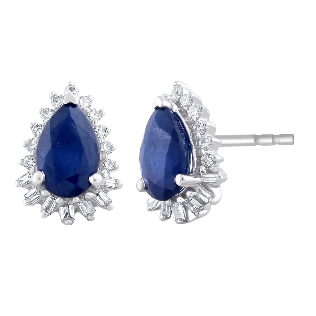 Sapphire Pear Earrings with 0.12ct Diamonds in 9K White Gold - Penelope Kate