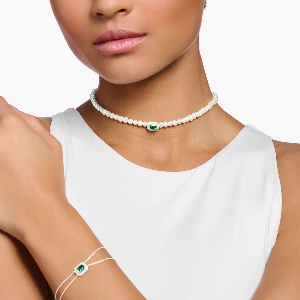 THOMAS SABO Choker Pearls With Green Stone - Penelope Kate