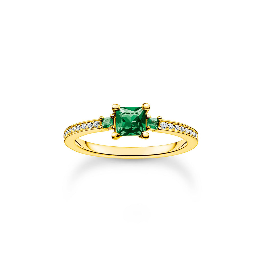 THOMAS SABO Ring with green and white stones gold - Penelope Kate