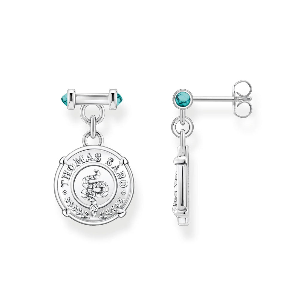 THOMAS SABO Silver And Turquoise Snake Coin Earrings - Penelope Kate