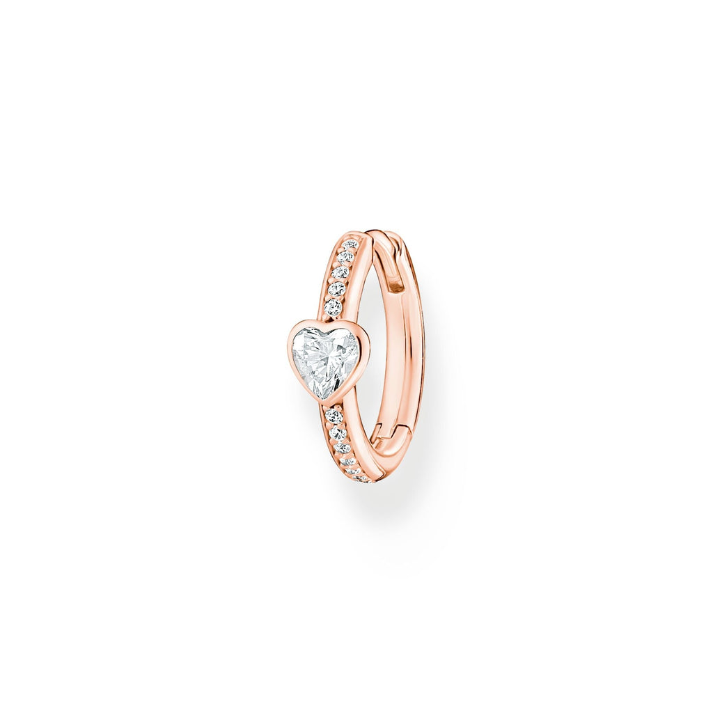 Thomas Sabo Single hoop earring with heart and white stones rose gold - Penelope Kate